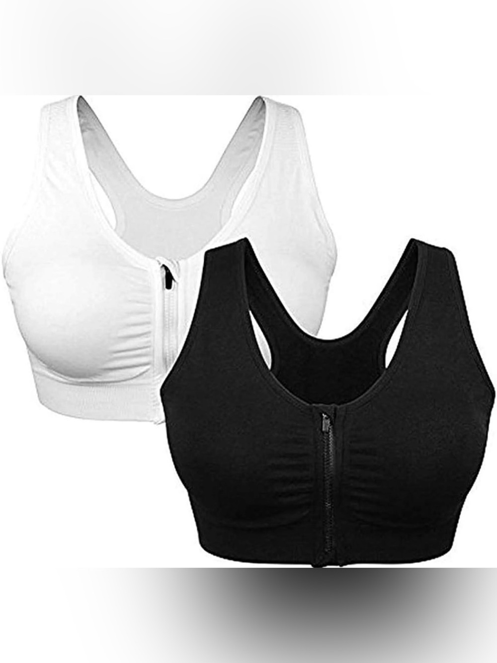 90 Degree By Reflex Front-Zip Sports Bras in Black and White